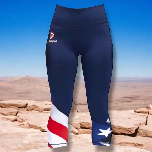 adidas USA Volleyball Performer Crop Leggings EUC Olympics - Picture 2 of 8